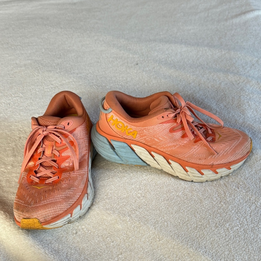 Hoka Women's Coral and Blue Athletic Shoes